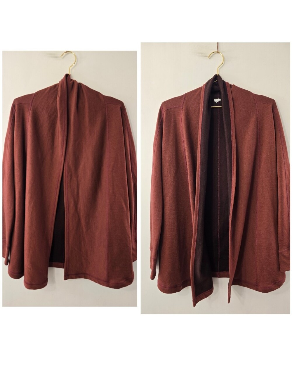 Ibex Dyad Reversible Cardigan Merino Wool Open Front Sweater NWT Brown Rust XS